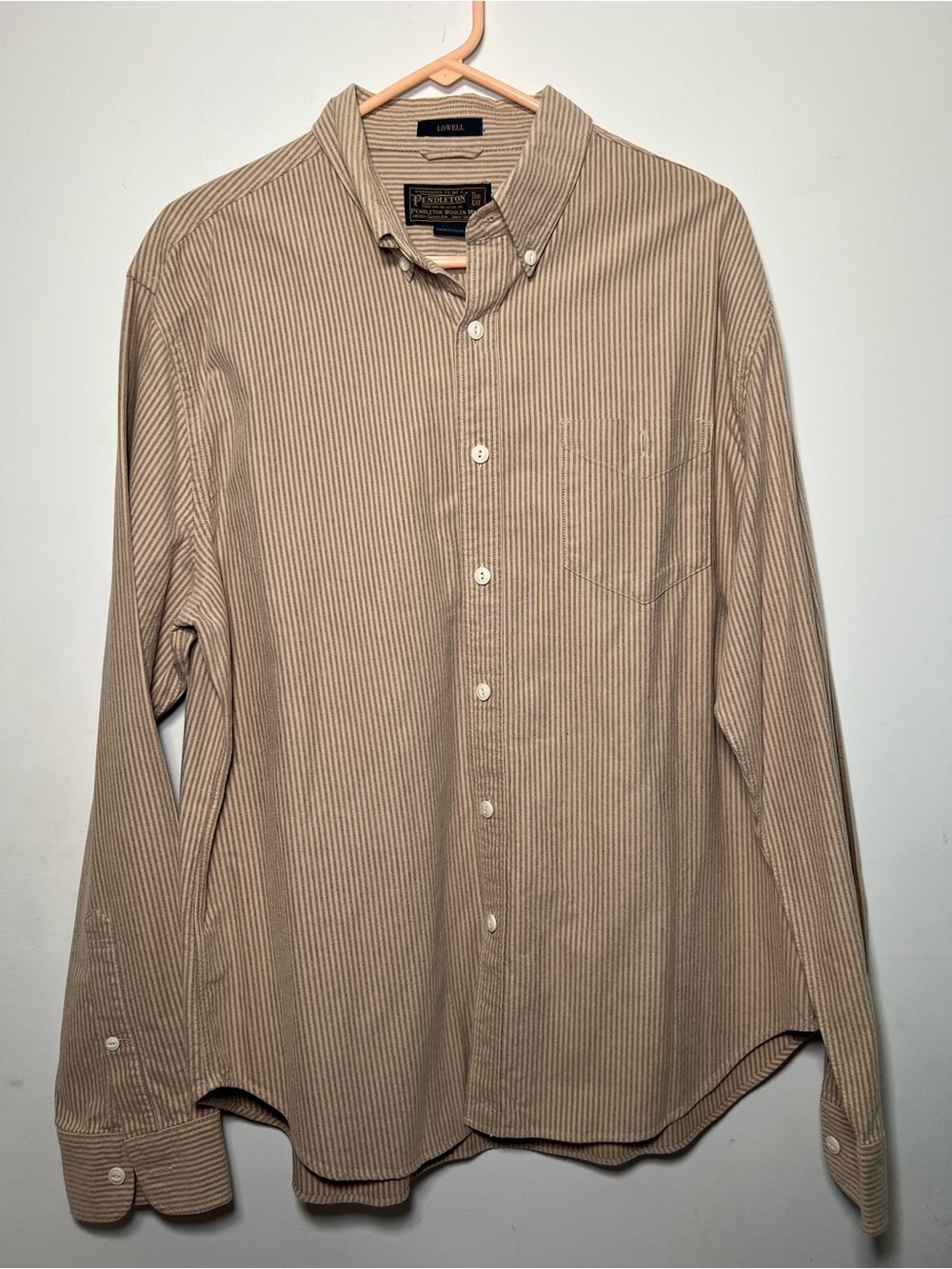 Pendleton Lowell Striped Button Down Shirt Tan Beige XL 100% Cotton - Picture 3 of 16